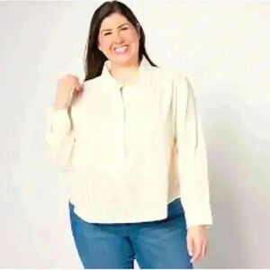 Peace Love World Washed Gauze Pullover Blouse Top Pockets Boho Bohemian Size L